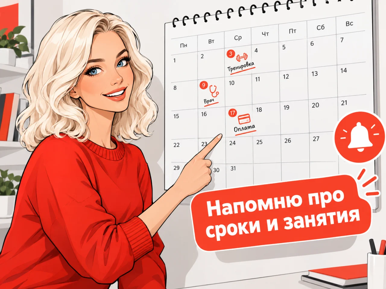Напомнит про сроки и занятия
